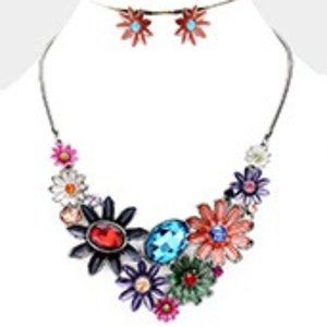 Multi colored daisy necklace and earring set